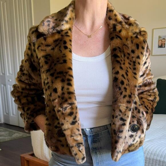 Ann Taylor LOFT Faux Fur Leopard Cropped Jacket – Double Breasted – Size S - Picture 2 of 8